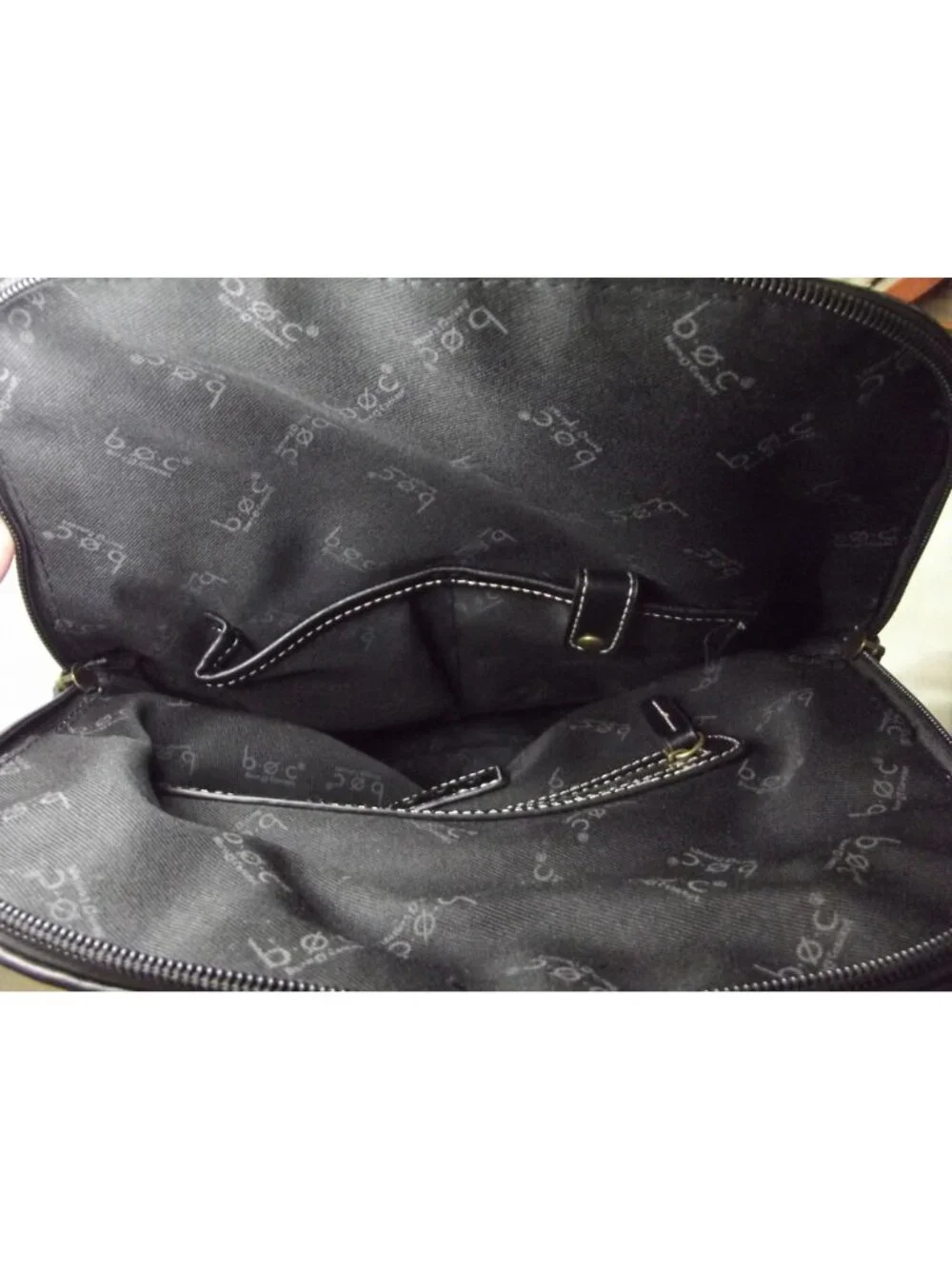 b.o.c. Backpack black faux leather white accent stitching wooden ring BORN